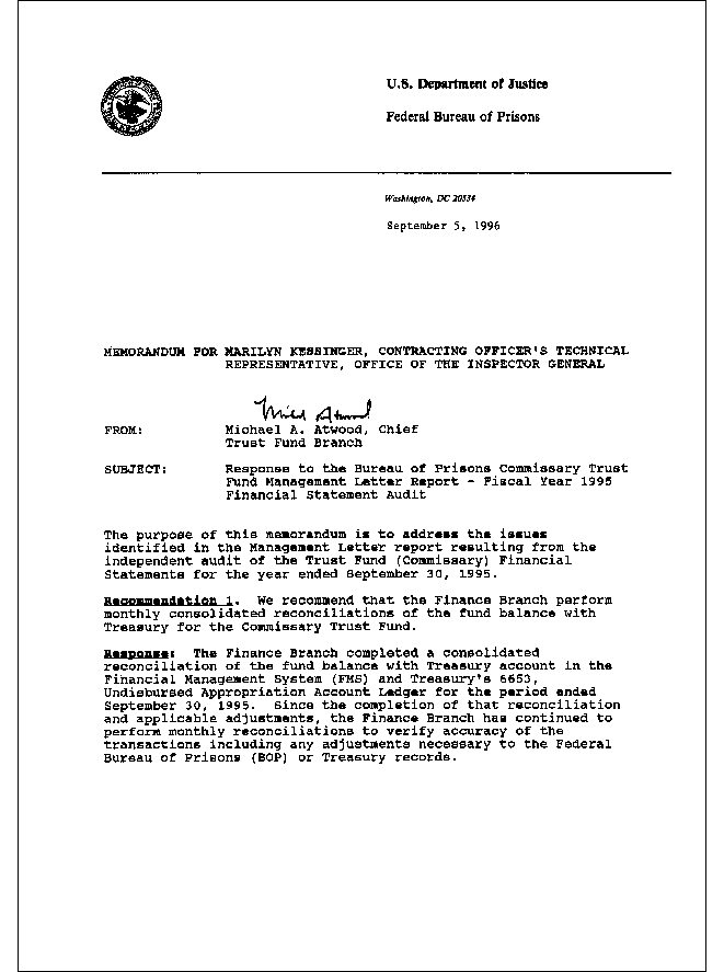 Bureau of Prisons Response