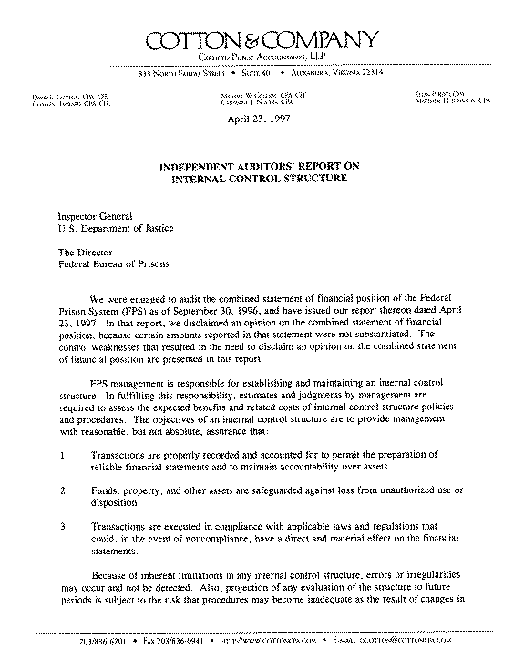 Independent Auditors' Report On Internal Control Structure