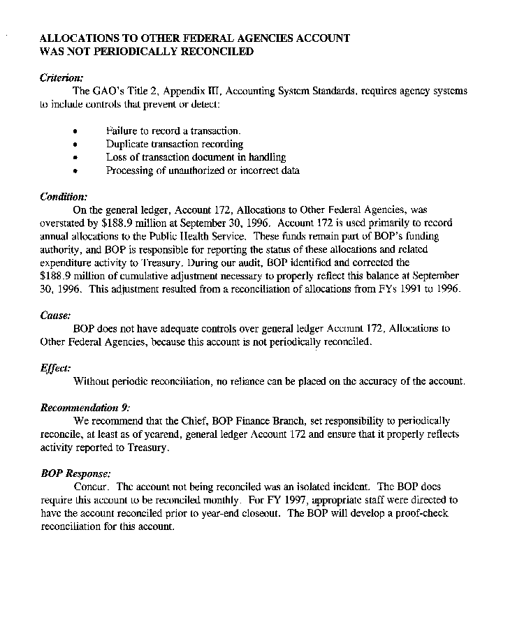 Allocations to other federal agencies account was not periodically reconciled