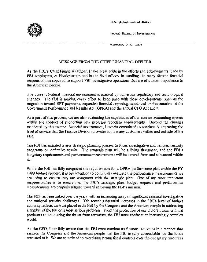 Message from the Chief Financial Officer