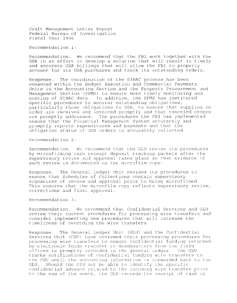 Appendix I - Page 2: Memorandum - FBI Response to the Audit Recommendations