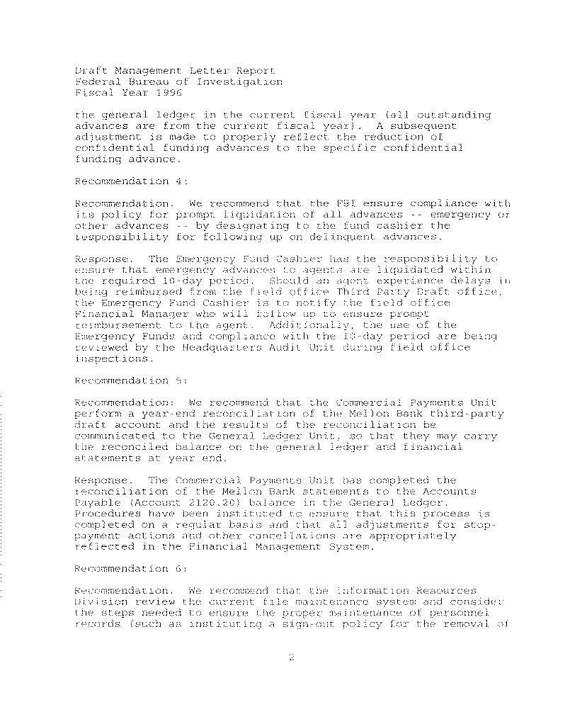 Appendix I - Page 3: Memorandum - FBI Response to the Audit Recommendations