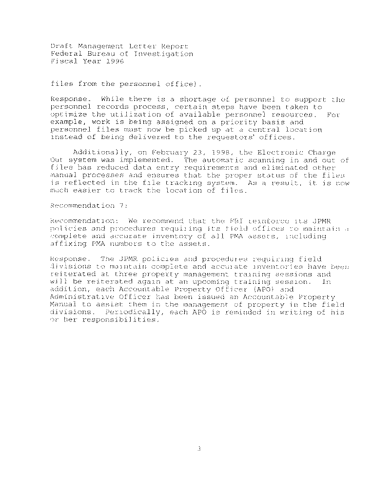 Appendix I - Page 4: Memorandum - FBI Response to the Audit Recommendations