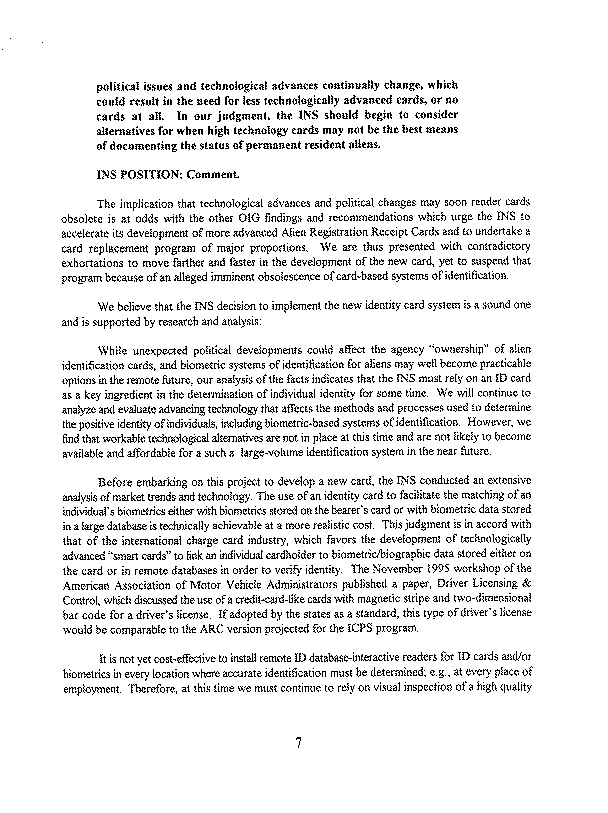 INS Response to Draft Report
