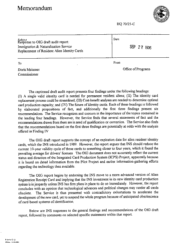 INS Response to Draft Report