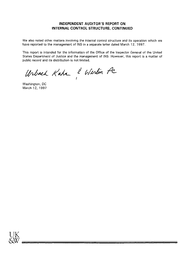 Independent Auditor's Report on Internal Control Structure
