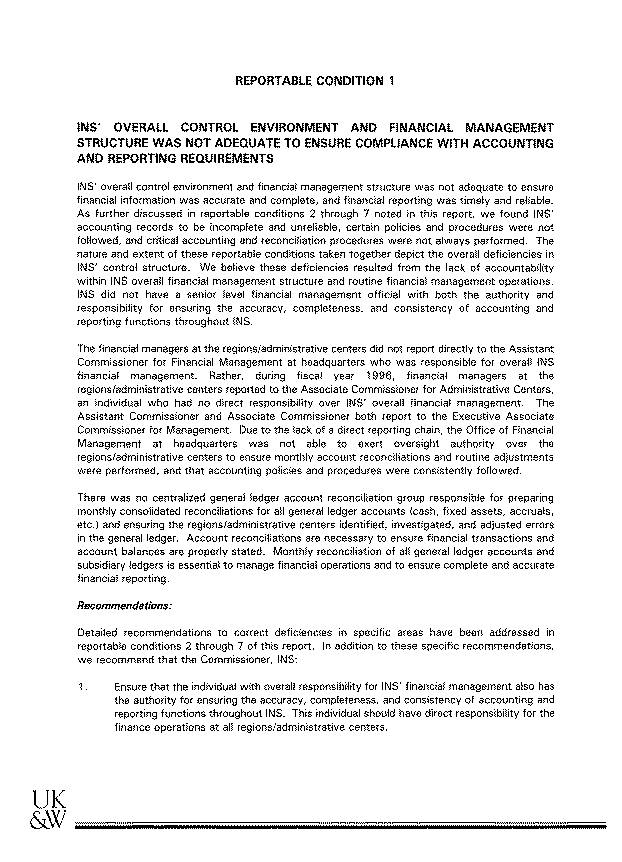 Independent Auditor's Report on Internal Control Structure