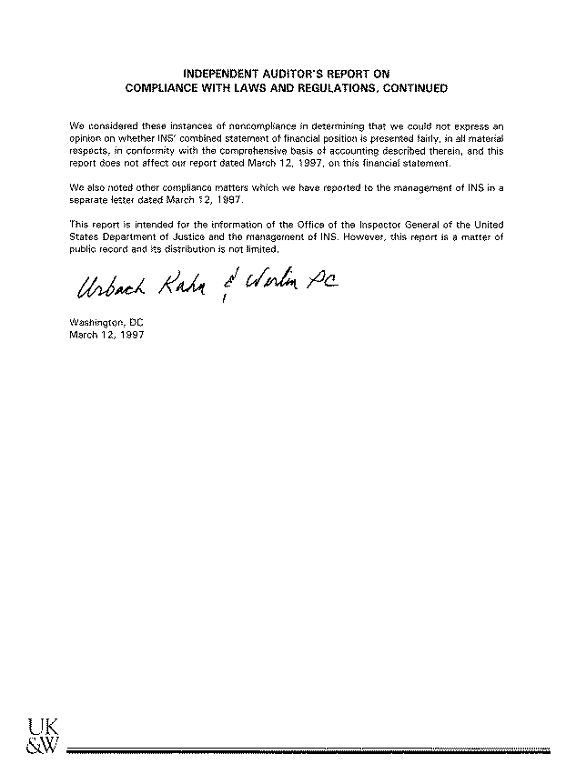 Independent Auditor's Report on Internal Control Structure