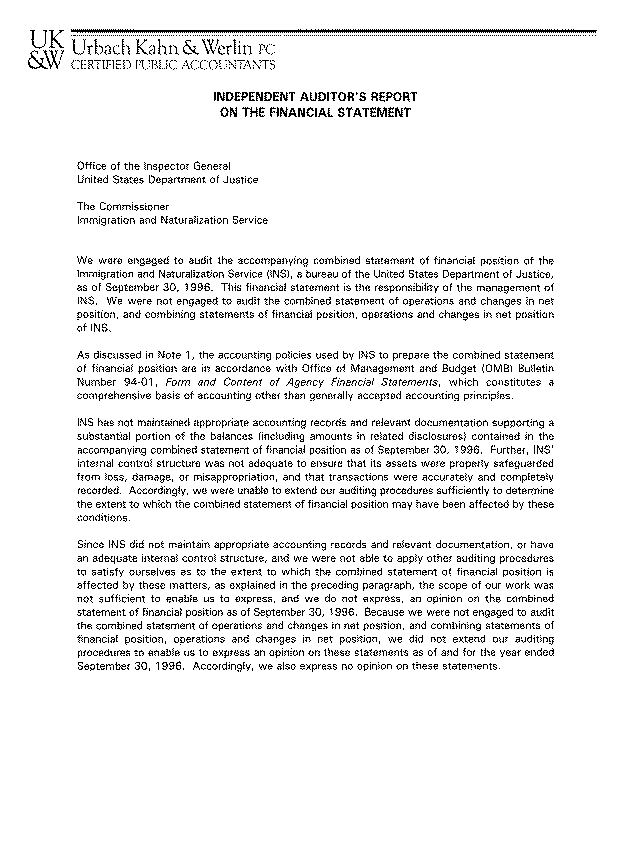 Independent Auditor's Report on the Financial Statement