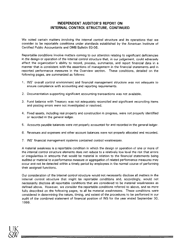 Independent Auditor's Report on Internal Control Structure