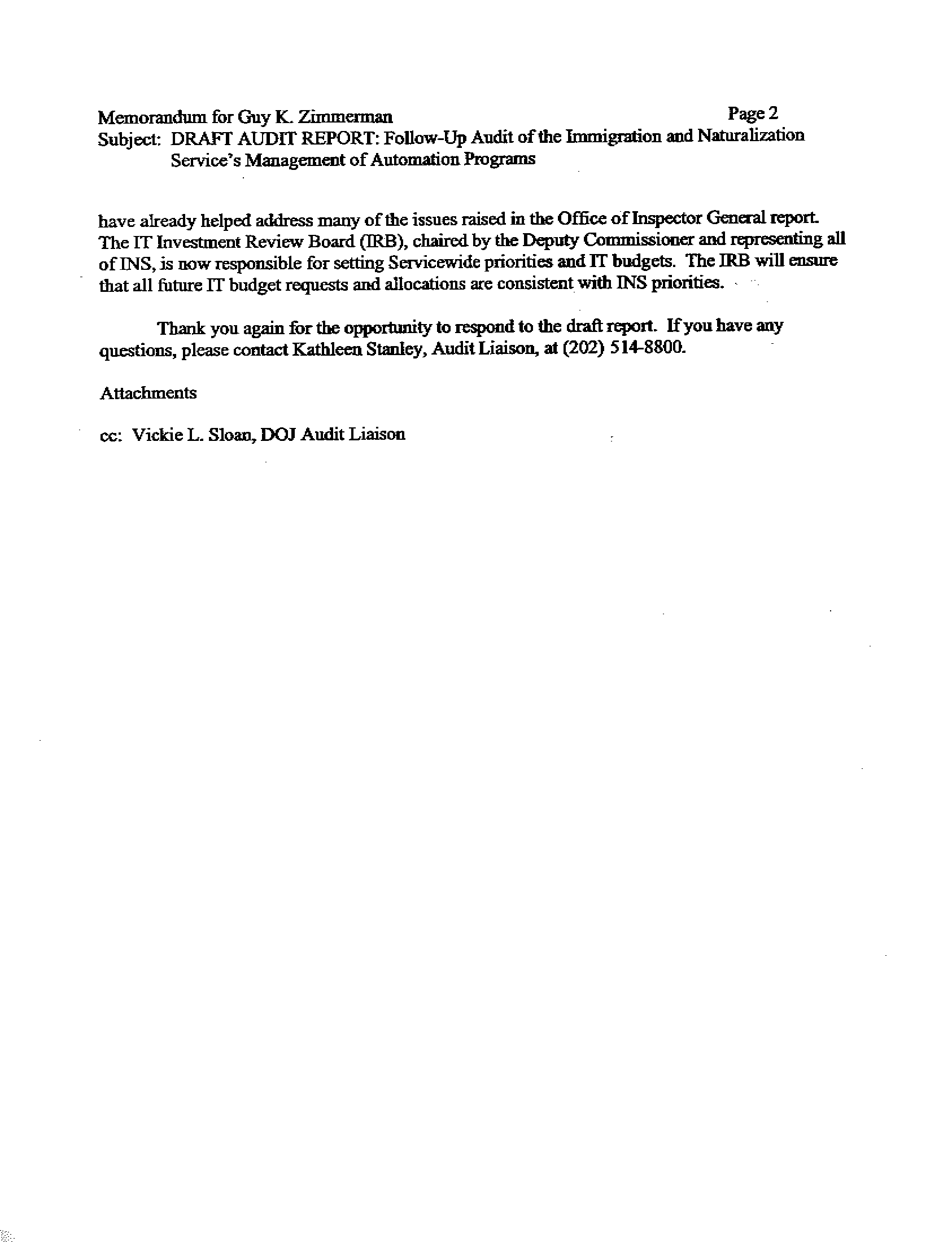 INS Reponse to the Draft Report