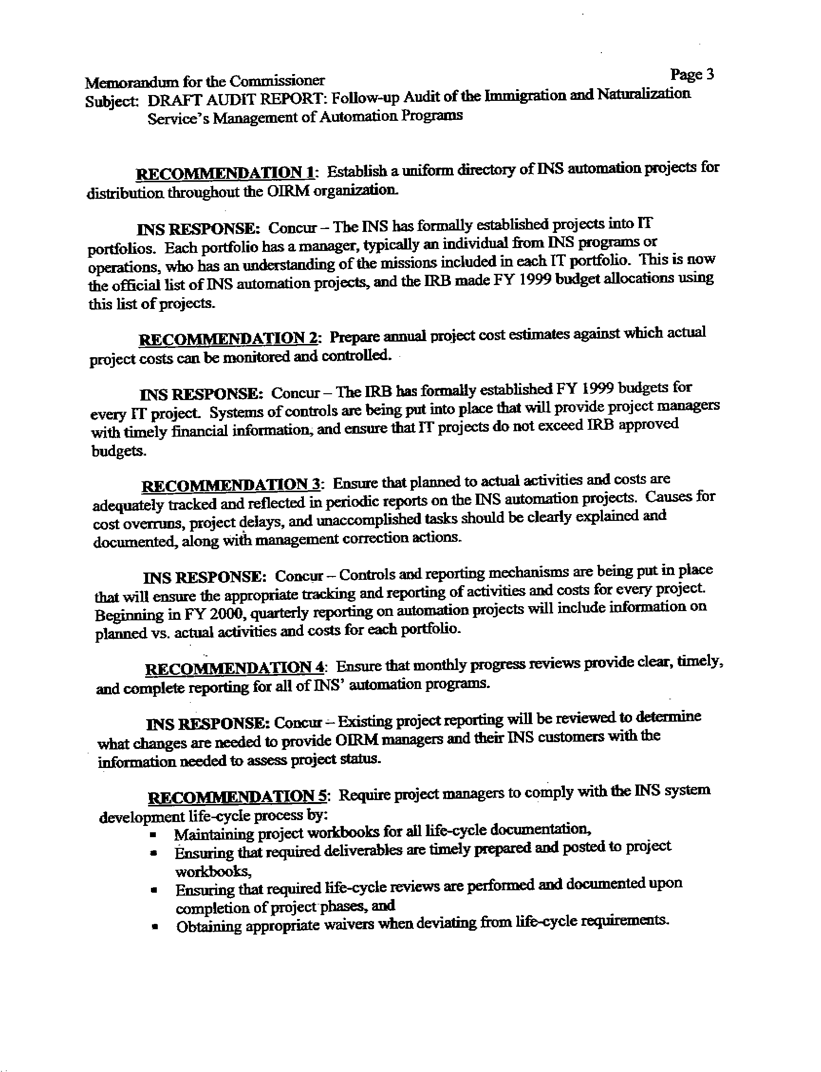 INS Reponse to the Draft Report