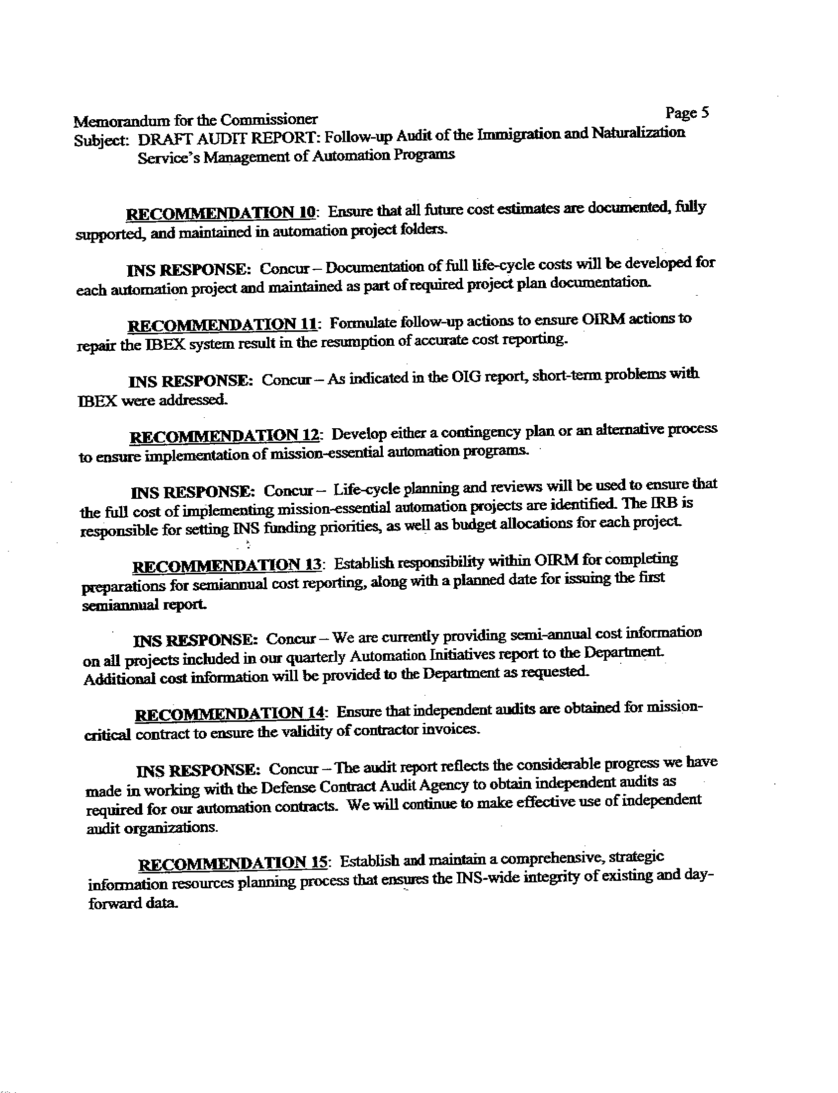INS Reponse to the Draft Report