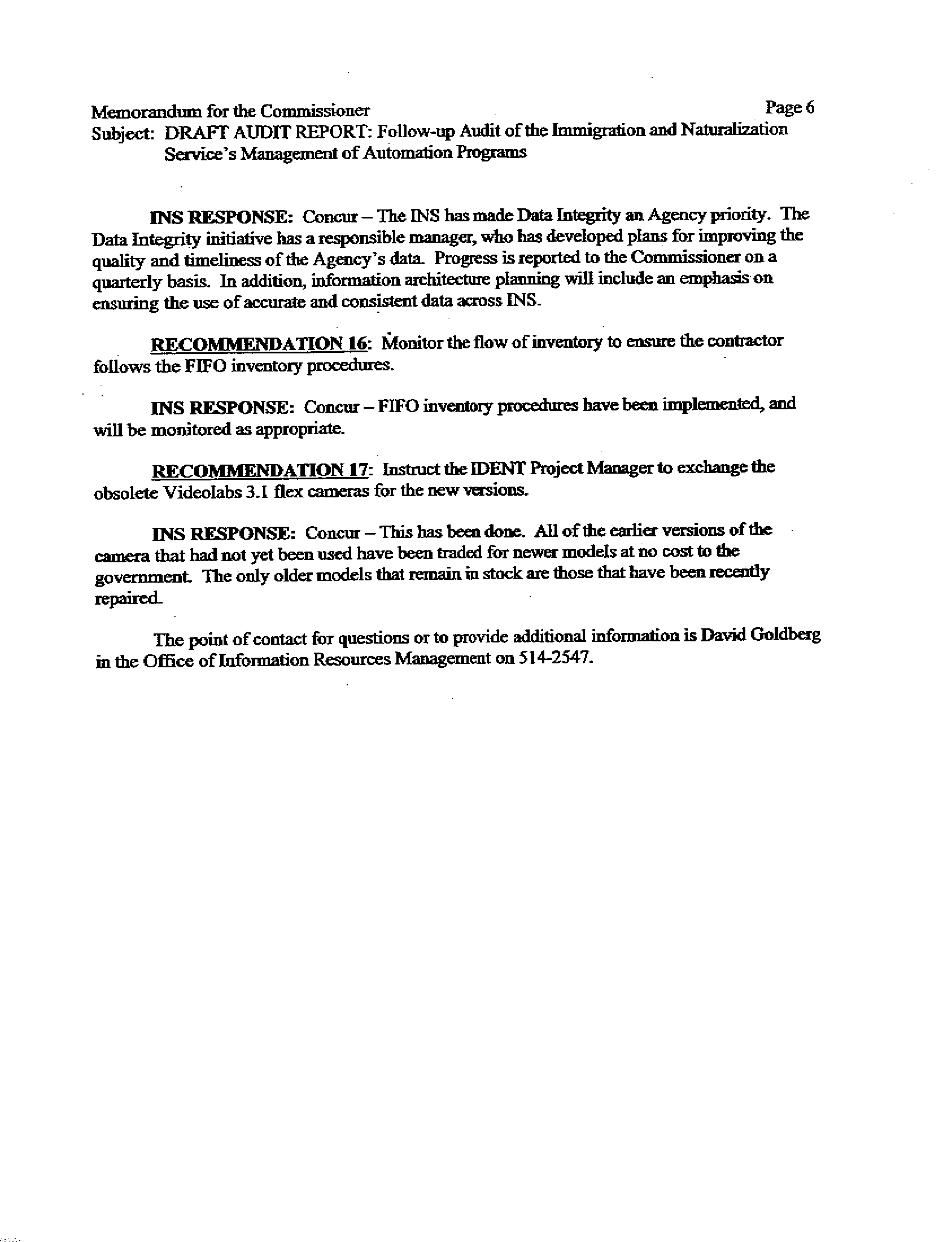 INS Reponse to the Draft Report