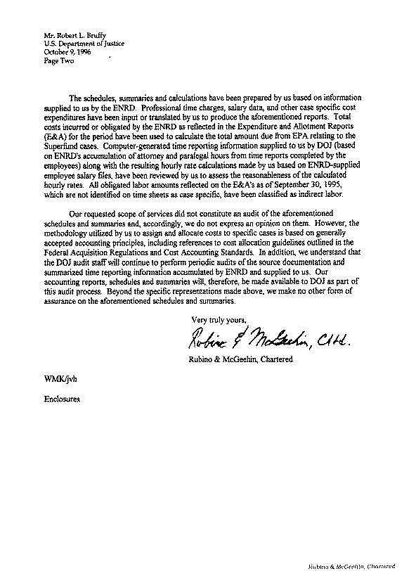 Letter to Mr. Robert L. Bruffy (Director, Office of Financial Management and Planning) from Rubino & McGeehiin, Chartered