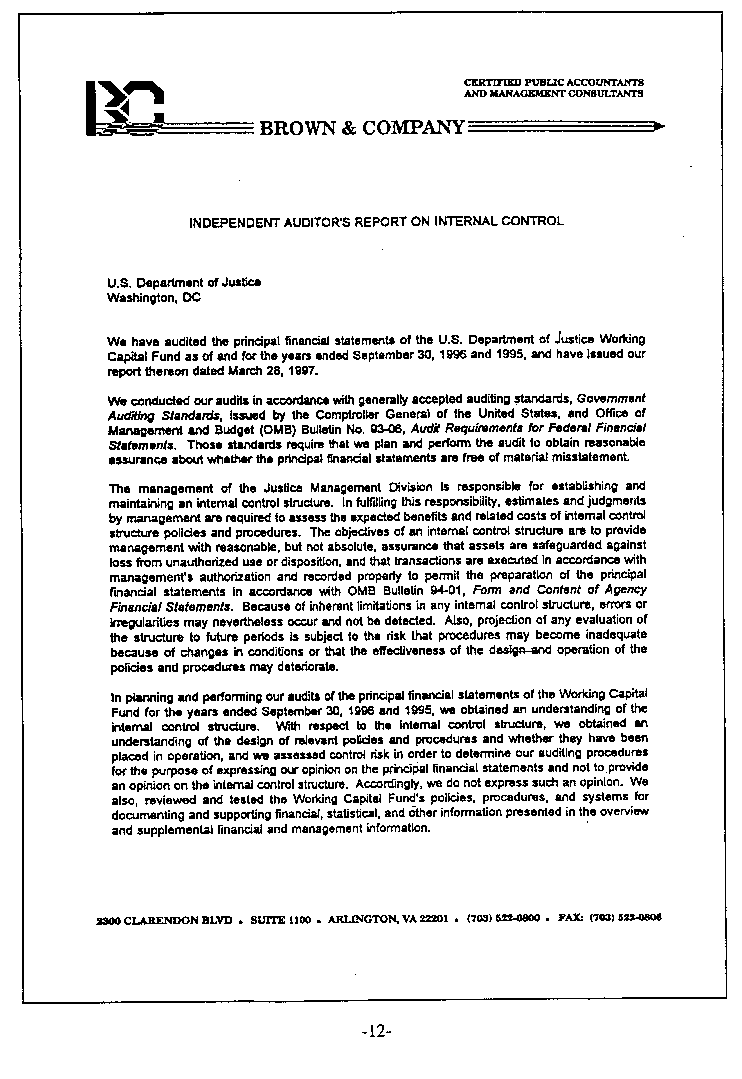 Independent Auditor's Report on Internal Control