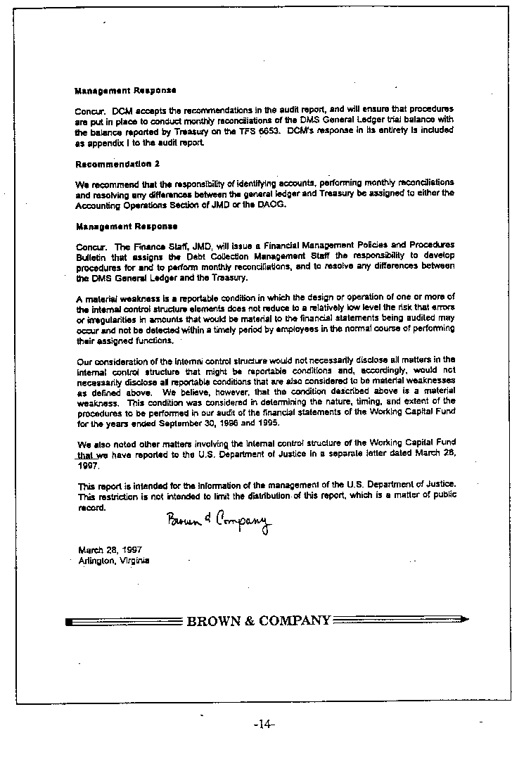 Independent Auditor's Report on Internal Control